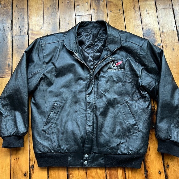 Corvette Men’s Large Genuine Leather Jacket Lined Racing Motorsport Bomber Black - Picture 3 of 12